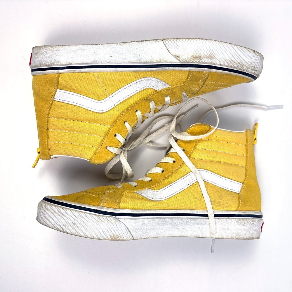 Vans Skate Hi Top Sneaker Shoes Kids Sz 5 Yellow Suede Canvas Lace Up Back Zip - Picture 2 of 16